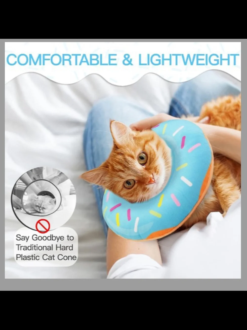 Blue Donut Cat Recovery Collar - Adjustable Inflatable E-Collar